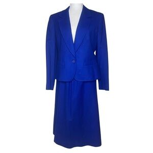 Pendleton Vintage 3 Piece Royal Blue Wool Suit Sz 13 Blazer, Skirt, Pants EUC
